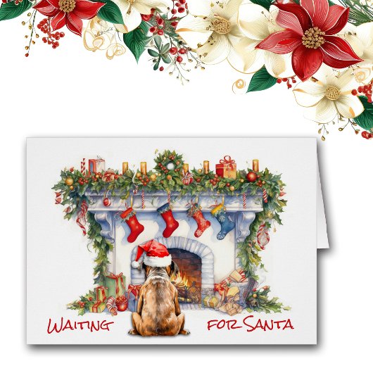 Boxer Chien attendre Père Noël Cheminée de Noël