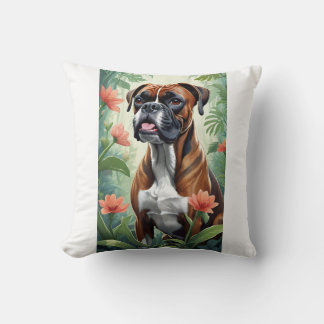 Boxer Chien avec fleurs Coussin décoratif