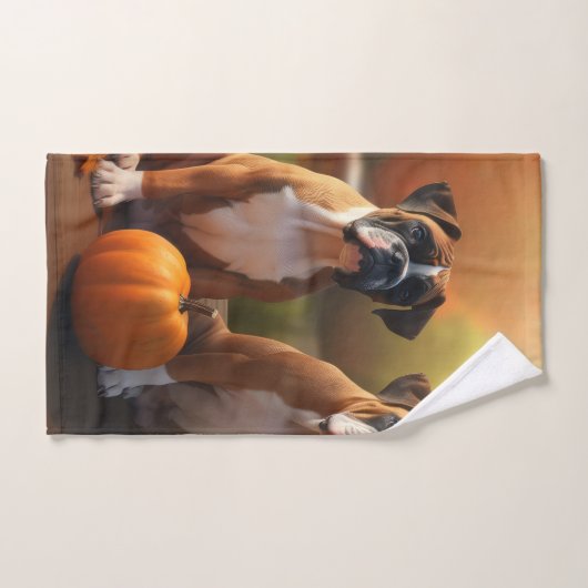Boxer Chiot Automne Citrouille de plaisir (Serviette à main)
