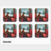 Boxer Christmas Eve Train Ride Painting Vierkante Sticker (Vel)