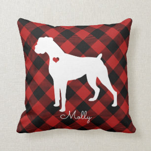 Boxer Christmas Plaid Hondennaam Kussen
