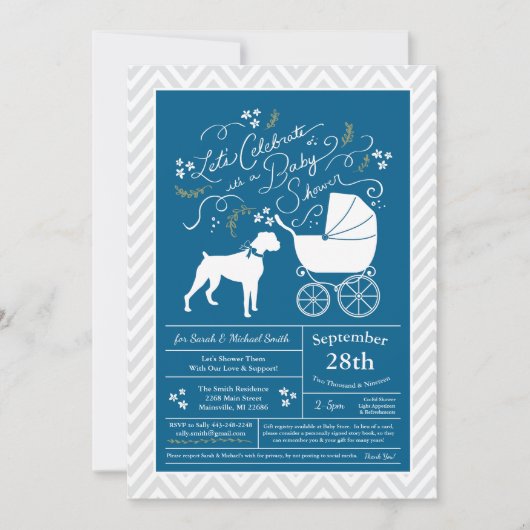Boxer Dog Baby shower Blue Boy Kaart (Voorkant)