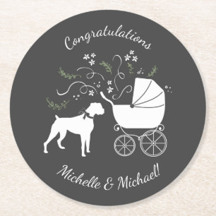 Boxer Dog Baby shower Puppy Grey Ronde Kartonnen Onderzetter
