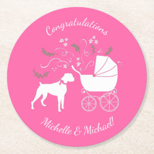 Boxer Dog Baby shower Puppy Pink Girl Ronde Kartonnen Onderzetter