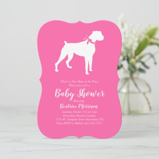 Boxer Dog Baby shower Roze meisje Kaart (Staand voorkant)