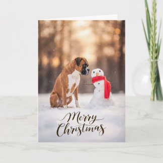 Boxer Dog Christmas Snowman Feestdagen Kaart