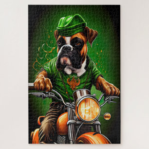 Boxer Dog Driving Bike St. Patrick's Day Legpuzzel