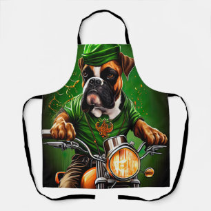 Boxer Dog Driving Bike St. Patrick's Day Schort