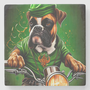 Boxer Dog Driving Bike St. Patrick's Day Stenen Onderzetter