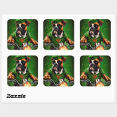 Boxer Dog Driving Bike St. Patrick's Day Vierkante Sticker (Vel)