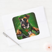 Boxer Dog Driving Bike St. Patrick's Day Vierkante Sticker (Envelop)