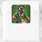 Boxer Dog Driving Bike St. Patrick's Day Vierkante Sticker (Tas)