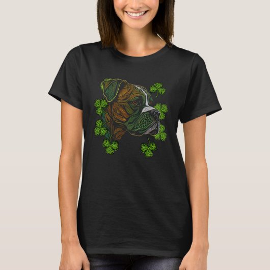 Boxer Dog Face Mandala Shamrock C Irish St Patrick T-shirt (Voorkant)