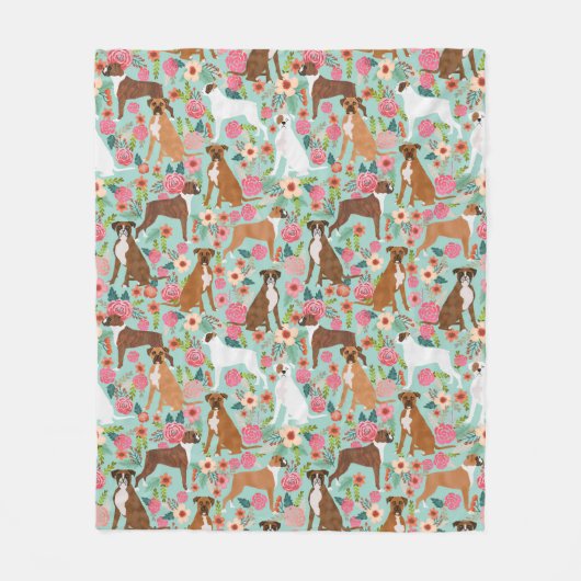 Boxer Dog Florals Fleece Deken (Voorkant)