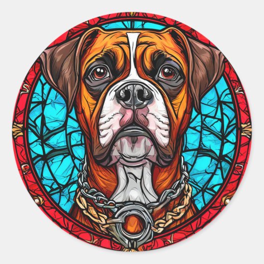 Boxer Dog Glas in lood Ronde Sticker (Voorkant)