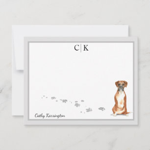 Boxer Dog Gray Border Monogram Jouw naam Aangepast Notitiekaartje
