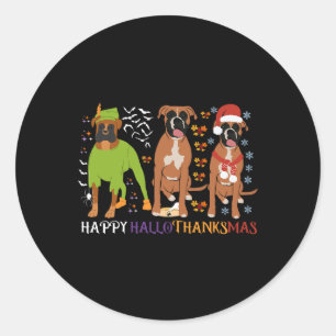 Boxer Dog Happy Hallothanksmas Xmas Hondenliefhebb Ronde Sticker
