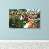 Boxer Dog in de bloemen Canvas Afdruk (Insitu (Houten vloer))