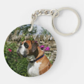 Boxer Dog in de bloemen Sleutelhanger (Achterkant)
