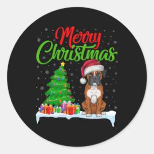 Boxer Dog kerstboomverlichting Funny Xmas Boxer D Ronde Sticker
