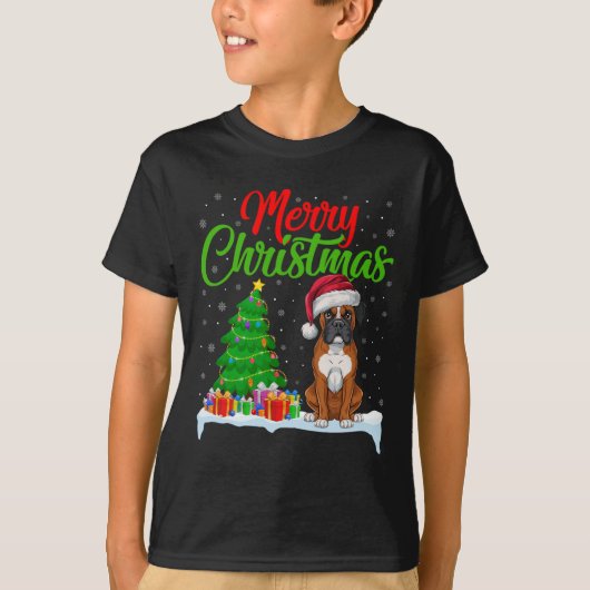 Boxer Dog kerstboomverlichting Funny Xmas Boxer D T-shirt (Voorkant)