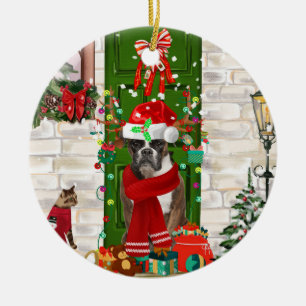 Boxer Dog Kerstmis Keramisch Ornament