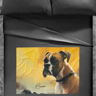 Boxer Dog Landscape Oil Painting Blanket Yellow Fleece Deken