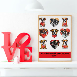 Boxer Dog Love - Romantische Waterverf Perfect Poster