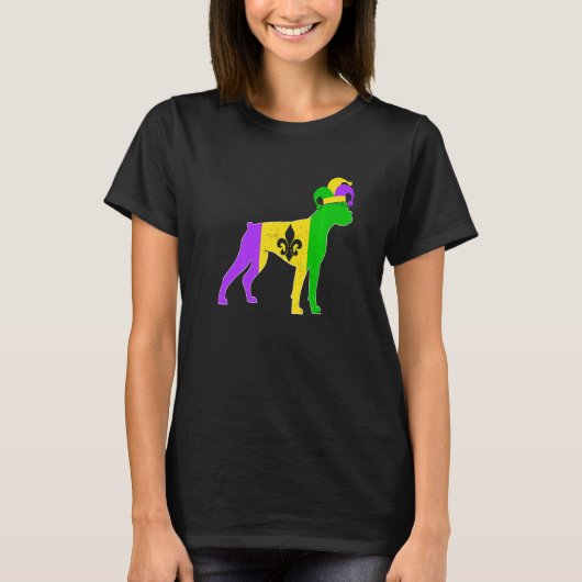 Boxer Dog Mardi Gras Carnivals Funny Puppy Jester T-shirt (Voorkant)