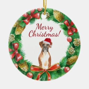 Boxer Dog Merry kermas Keramisch Ornament