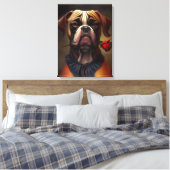 Boxer Dog met Roos olieverf | Canvas Art Afdruk (Insitu (Slaapkamer))