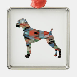 Boxer Dog Natural Ears Geo Silhouette Play Metalen Ornament