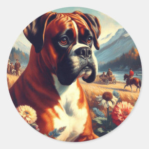 Boxer Dog Painting Ronde Sticker