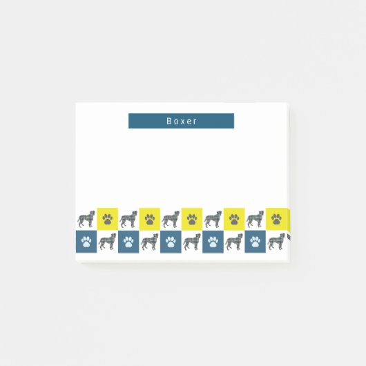 Boxer Dog & Paw Yellow & Blue Grid Lines Post-it® Notes (Voorkant)