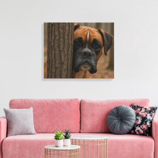 Boxer Dog Peek a Boo Canvas Afdruk