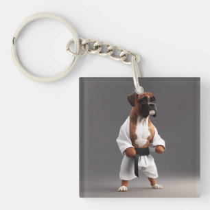 Boxer Dog Play Karate, Boxer Dog Karate Player Sleutelhanger