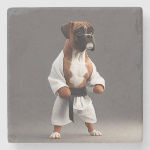 Boxer Dog Play Karate, Boxer Dog Karate Player Stenen Onderzetter