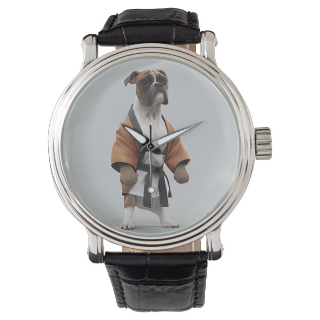 Boxer Dog Play Karate, Karate Champion Boxer Dog Horloge (Voorkant)