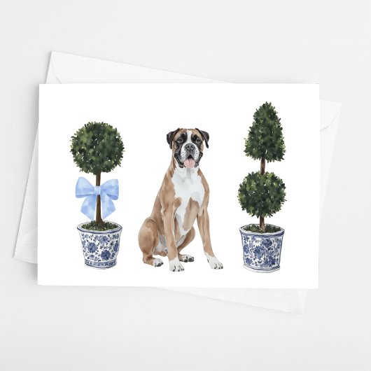 Boxer Dog Puppy Topiary Waterverf Kaart
