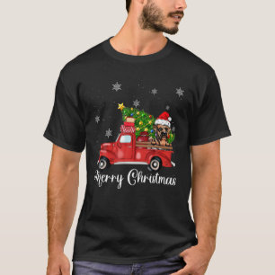 Boxer Dog Riding Red Truck Kerstmis T-shirt