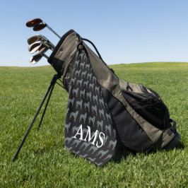 Boxer Dog Schattige Silhouette Y&B Grid Zwart Golfhanddoek