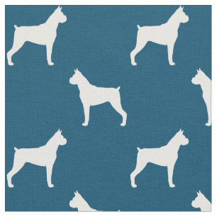 Boxer Dog Silhouettes Blue en White Patterned Stof