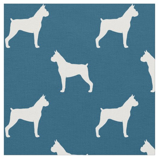 Boxer Dog Silhouettes Blue en White Patterned Stof (Close Up)