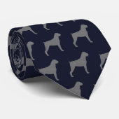 Boxer Dog Silhouettes Pattern Blue en Grey Stropdas (Opgerold)