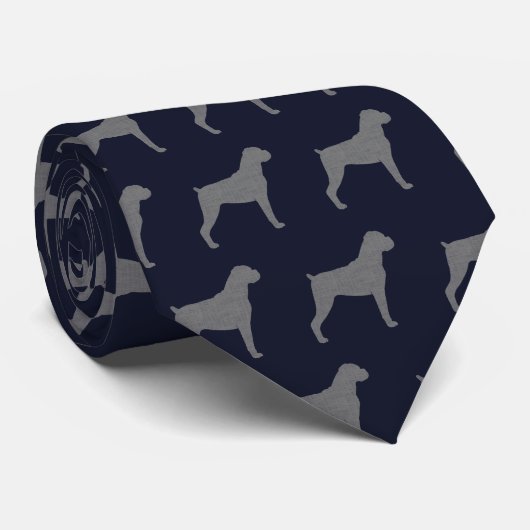 Boxer Dog Silhouettes Pattern Blue en Grey Stropdas (Opgerold)