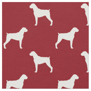 Boxer Dog Silhouettes Red en White Patterated Stof