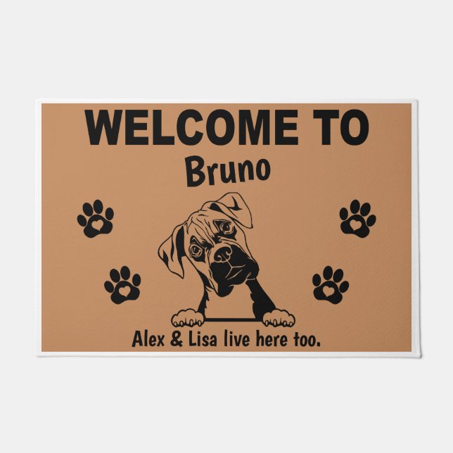 Boxer Dog Welcome Home Funny Personalized Custom Deurmat (Voorkant)