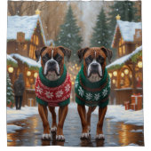 Boxer Dogs Christmas Snow Holiday  Douchegordijn (Voorkant)