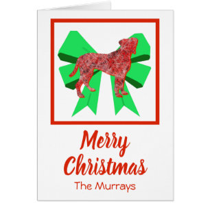 Boxer Dogs Cute Kerstmis Dog & Green Bow Card