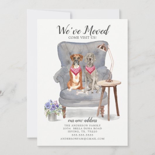 Boxer en Weimaraner Dog Moving Announcement Aankondiging (Voorkant)